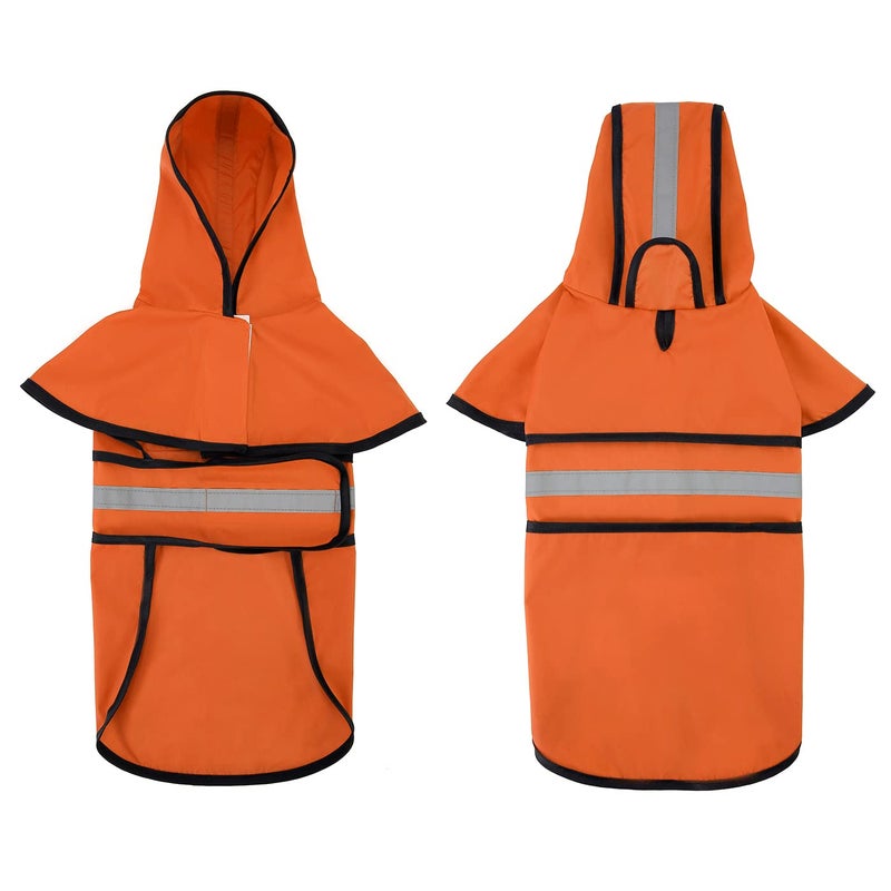 HDE Dog Raincoat Jacket Reflective Adjustable Hooded Pet Poncho Rain Coat with Leash Hole for Small to X-Large Dogs Safety Orange - L - Image 3